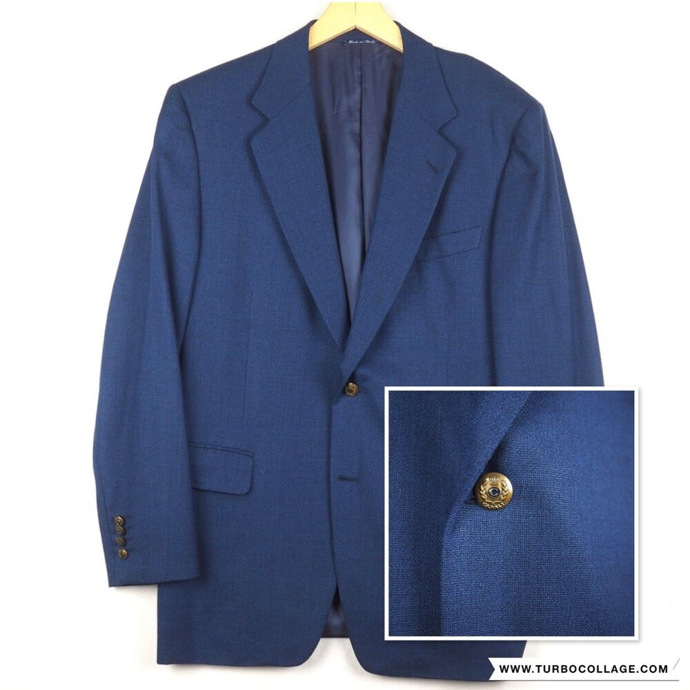 CANALI Gold Metallic Button Hopsack Blazer Blue Men 42R Single Breast Sport Coat